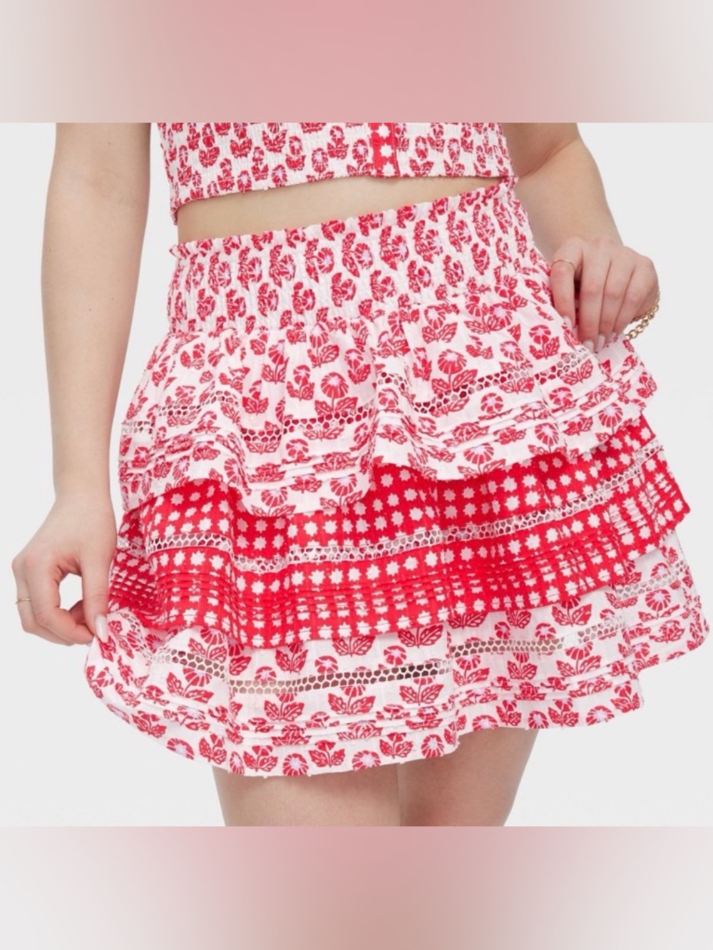 Target x Roller Rabbit Floral Star geo Tiered Mini Skirt - Red NWT